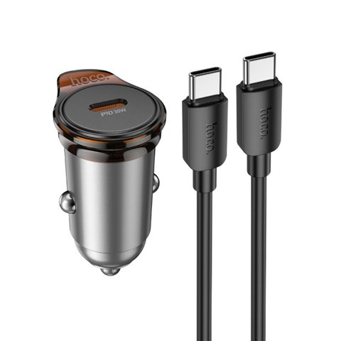 Автомобильное зарядное устройство Hoco NZ16, черное, Power Delivery (PD), c кабелем USB тип-C к USB тип-C, 30 Вт, 1 порт, 12-24 B, #6942007644730 Превью 3