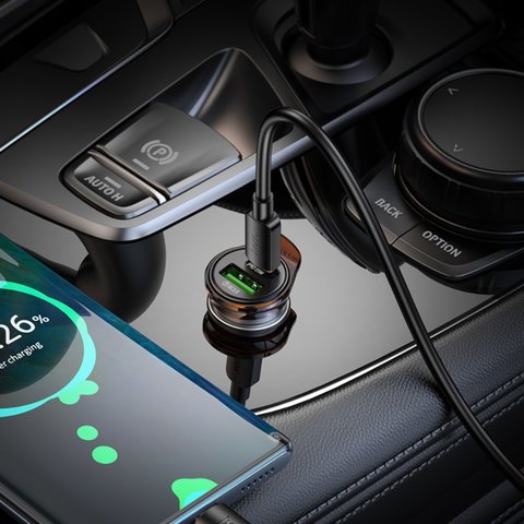 Автомобильное зарядное устройство Hoco NZ16A, черное, Power Delivery (PD), c кабелем USB тип-C к USB тип-C, 43 Вт, 2 порта, 12-24 B, #6942007644761 Превью 6