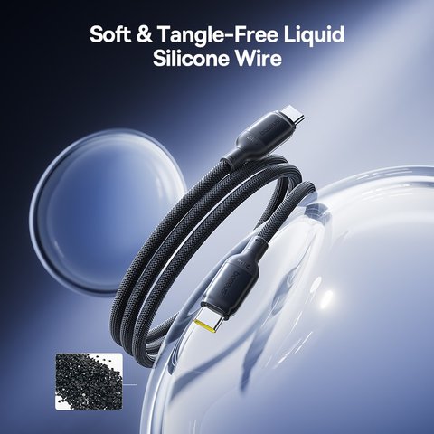 USB кабель Baseus PicoGo, 2xUSB тип-C, 100 см, 240 Вт, черный, силиконовый, в нейлоновой оплетке, #E0423300 Превью 3