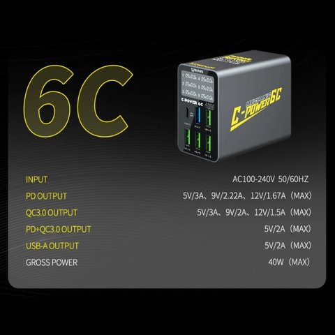 Сетевое зарядное устройство Mechanic C-Power 6C, 40 Вт, Quick Charge, Power Delivery (PD), 6 портов Превью 1
