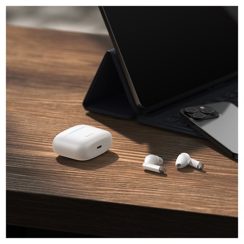 Auricular Baseus Bowie E9, inalámbrica, de vacío, blanco, con funda de carga, con cable USB Tipo-C, #NGTW120002 Vista previa  1