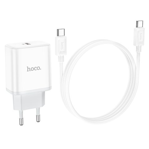 Adaptador de red Hoco C104A, 20 W, Power Delivery (PD), blanco, con cable USB tipo C - USB tipo C, 1 puerto, #6931474782915 Vista previa  1